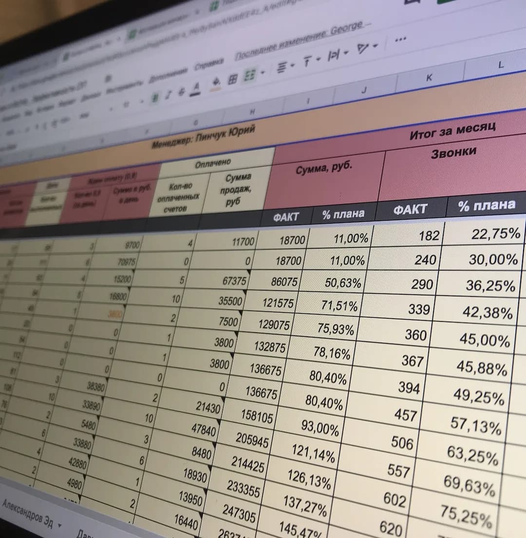Manager's monthly results: actual sales and calls versus plan