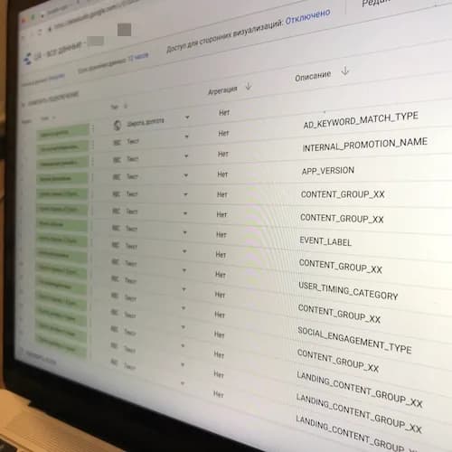 Настройка полей выгрузки для дашборда Data Studio