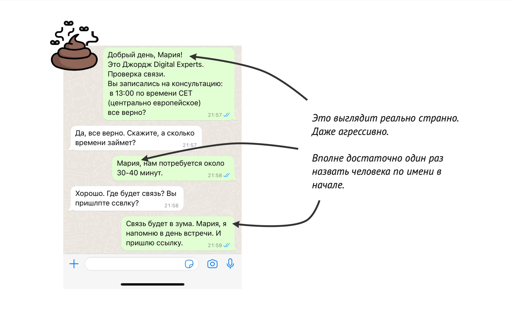 Пример правильного и неправильного обращения по имени в переписке